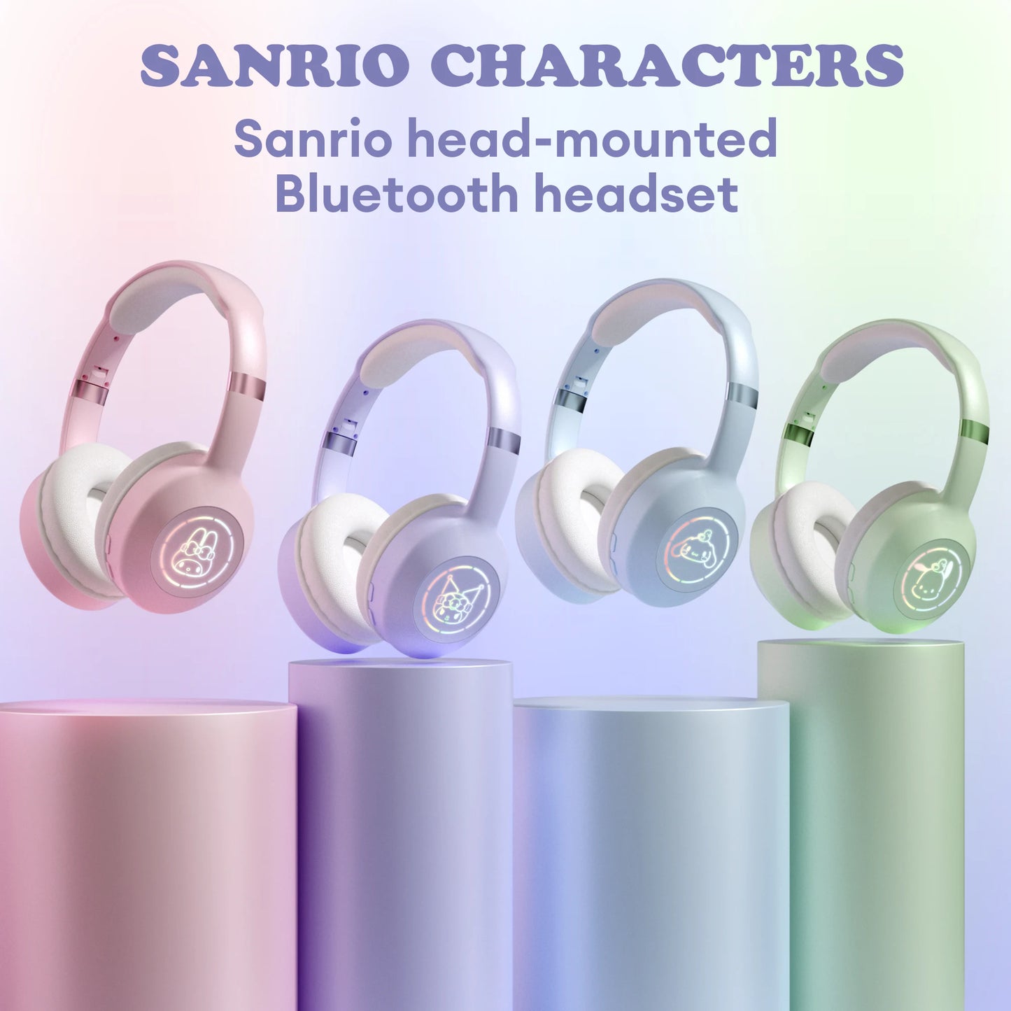 Miniso EM-368 Bluetooth 5.2 Headphone Stereo Sound Wireless Earphones with RGB Light Headsets Kuromi Melody Hello Kitty