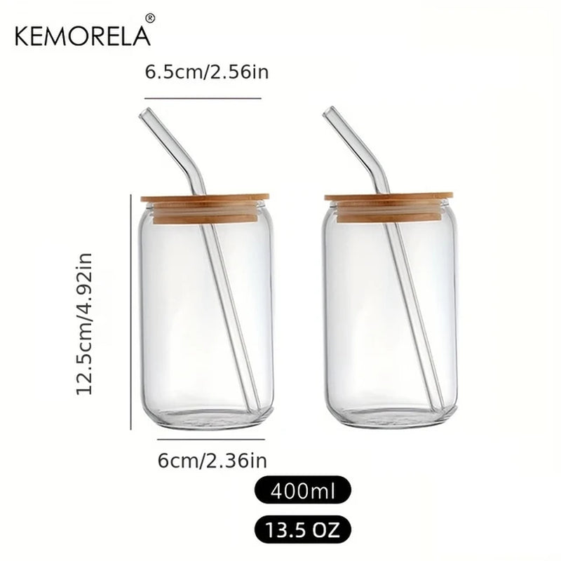 18.6Oz 540ML Drinking Glasses Can Shaped Glass Cups with Bamboo Lids and Glass Straws for Beer Iced Coffee Wine Cocktail