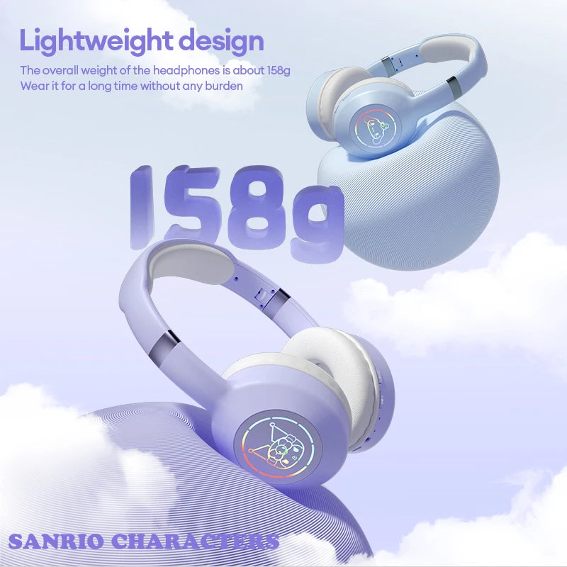 Miniso EM-368 Bluetooth 5.2 Headphone Stereo Sound Wireless Earphones with RGB Light Headsets Kuromi Melody Hello Kitty
