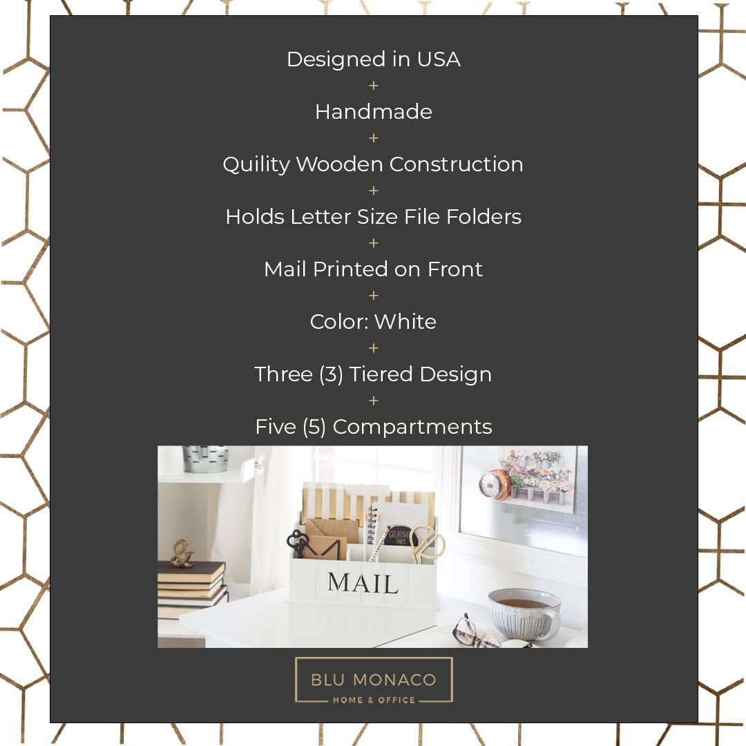 White Wooden Mail Organizer - 3 Tier White Desk Organizer - Rustic Country Mail Sorter - Kitchen Counter Organizer Mail Holder