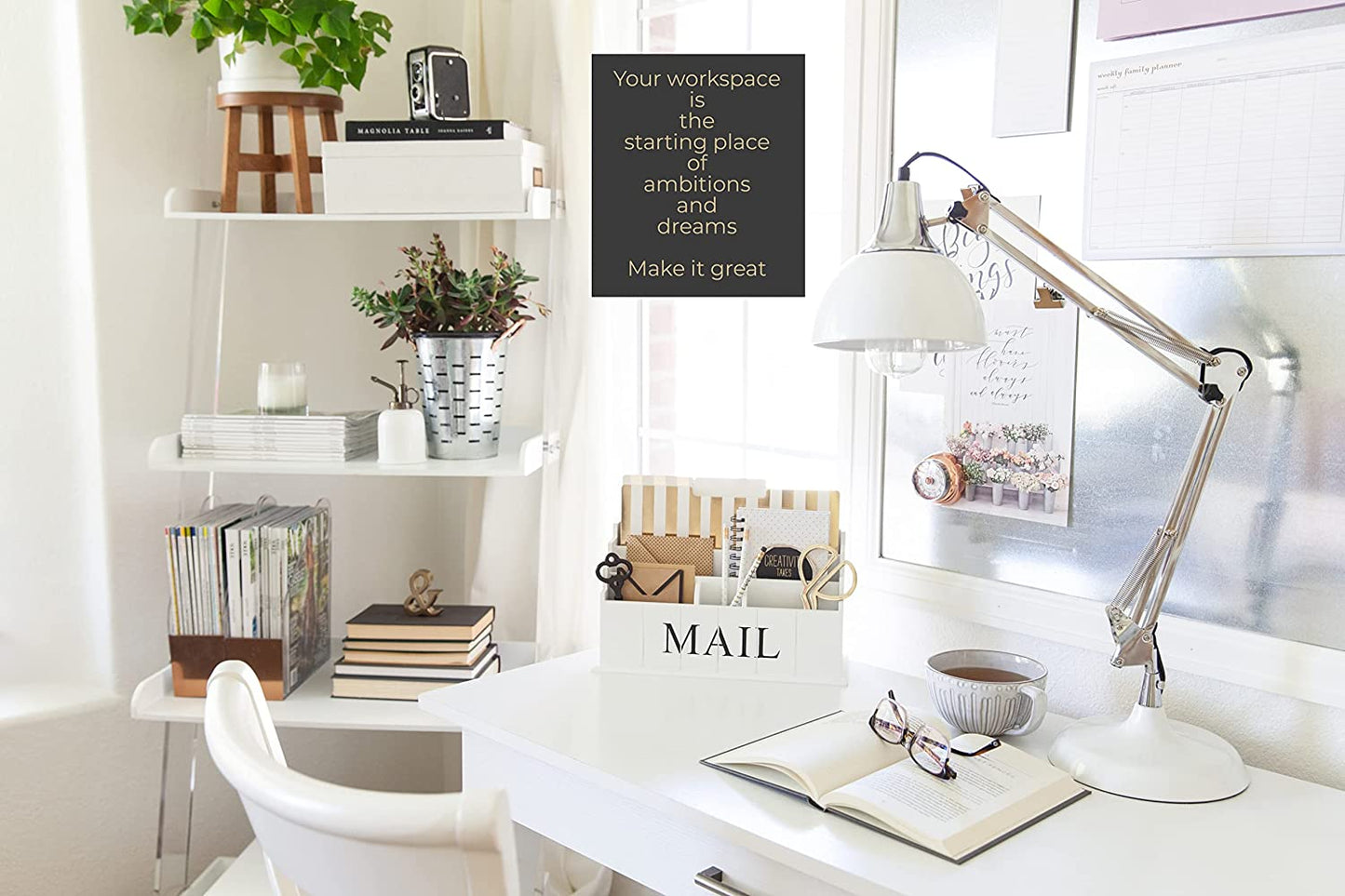 White Wooden Mail Organizer - 3 Tier White Desk Organizer - Rustic Country Mail Sorter - Kitchen Counter Organizer Mail Holder