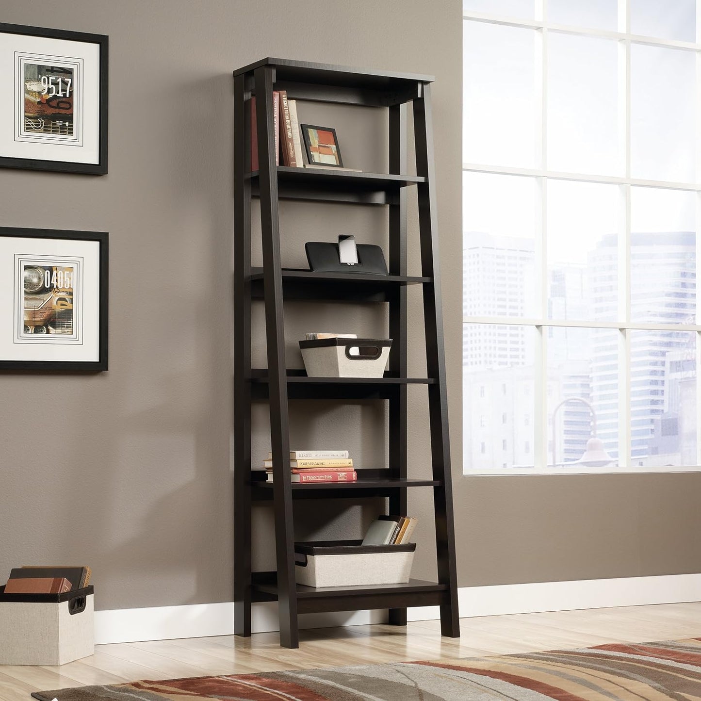 Trestle 5 Bookcase/Book Shelf, L: 23.54" X W: 16.61" X H: 71.14", Jamocha Wood Finish
