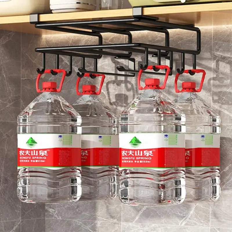 Multi-Use Kitchen Cabinet under Shelf Metal Cupboard Hanging Hooks Mug Cup Hanger Cutting Board Towel Tissue Storage Rack