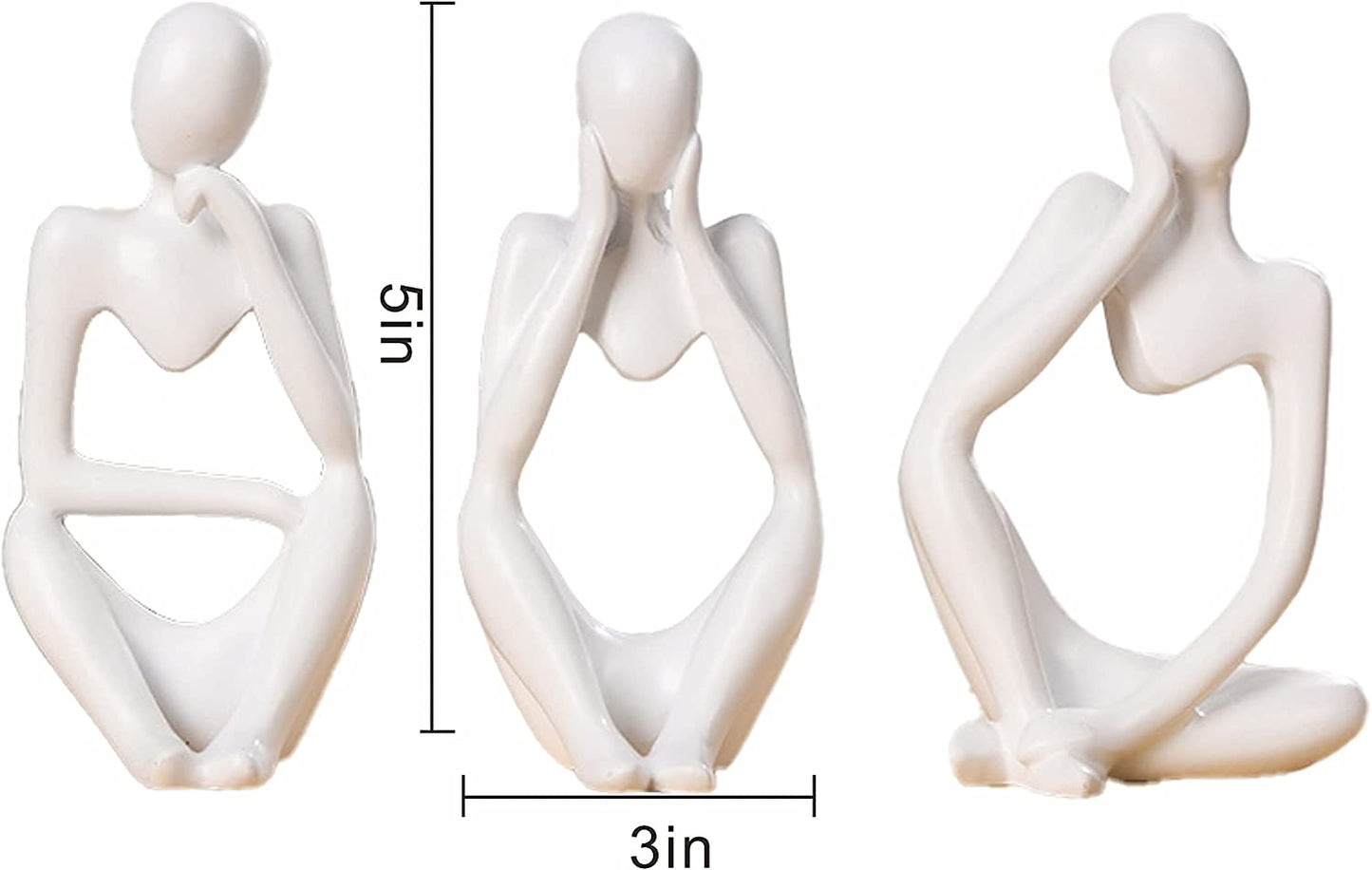 3 Piece the Thinker Statue Abstract Sculpture Bookshelf Decor White Resin Thinker Sculpture for Home Office Desk Desktop Living Room Decor Collection Cute Accent Figurine