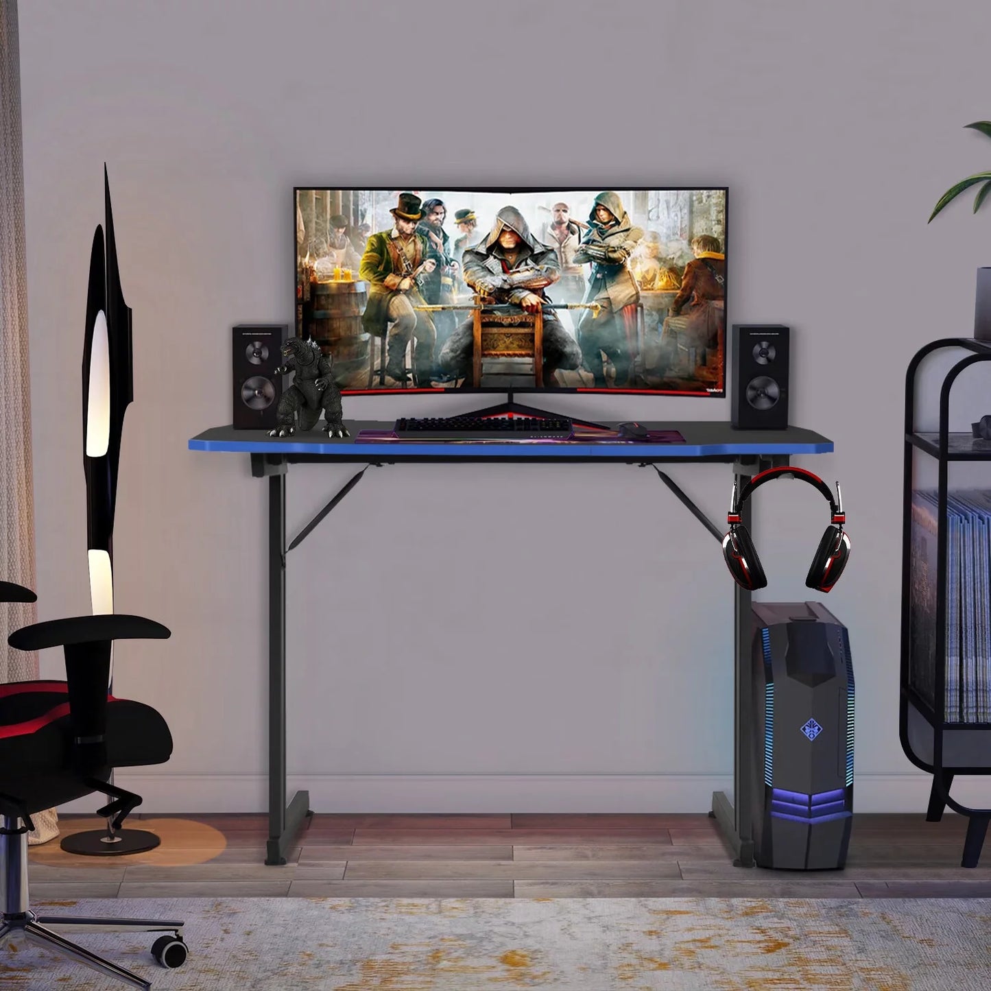 40/48Inch Gaming Desk Computer Desk for Small Area Corner, Z-Shape Gaming Desk with Headphone Hook Gaming Table for PC Computer Table and Desks Small Portable Computer Desk Gaming PC Desk