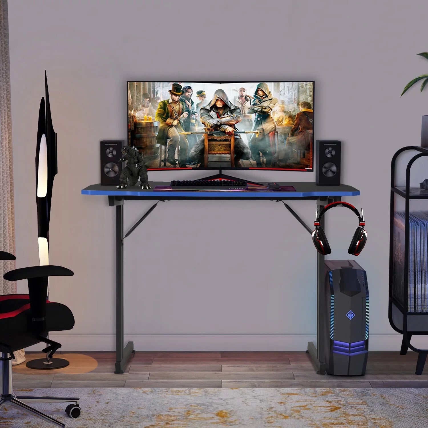 40/48Inch Gaming Desk Computer Desk for Small Area Corner, Z-Shape Gaming Desk with Headphone Hook Gaming Table for PC Computer Table and Desks Small Portable Computer Desk Gaming PC Desk