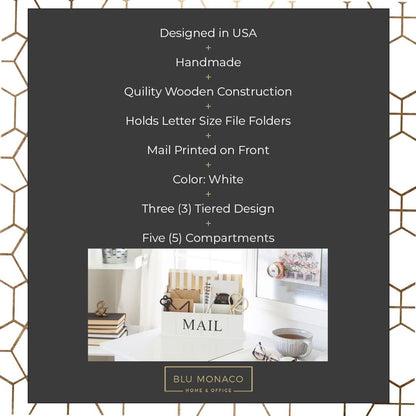 White Wooden Mail Organizer - 3 Tier White Desk Organizer - Rustic Country Mail Sorter - Kitchen Counter Organizer Mail Holder